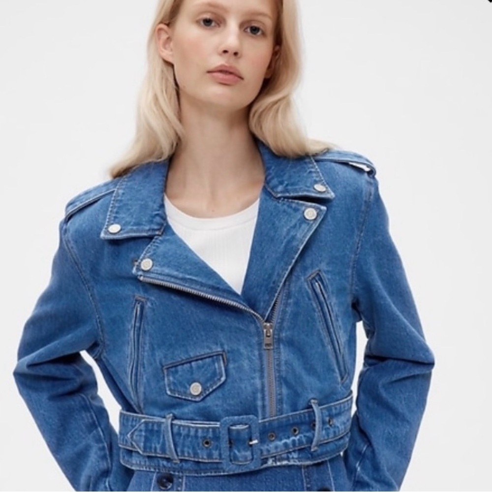 GAP Blue Denim Moto Jacket with Belt